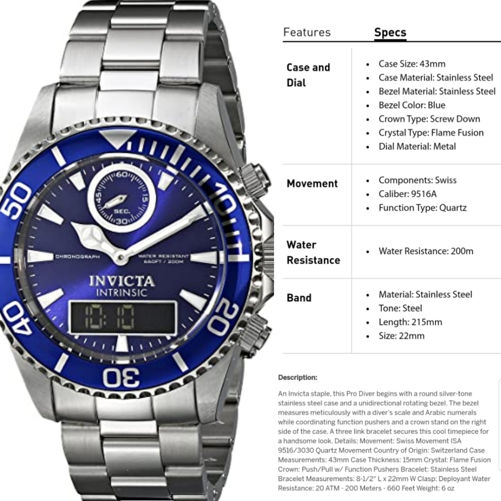 Invicta men's watch 12469 new blue silver